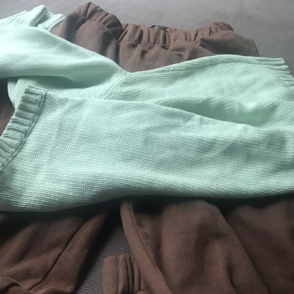 Bundle of Brown Bottoms with Mint Green Sweater -brandy Melville